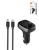 Cargador de auto Bluetooth 5.0 FM LDNIO C704Q con 2X USB A+C y cable USB A-L non MFI (3ft) (33W)