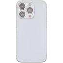 Tapa trasera plateada usada para iPhone 14 Pro (EU/Global) con pequeñas piezas internas.