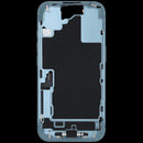 Carcasa trasera teal para iPhone 16 con puerto de carga flex y piezas pequeñas, repuesto OEM usado.