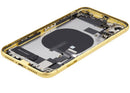 Tapa trasera amarilla para iPhone 11 (A2111) con puerto de carga y piezas pequeñas, grado B OEM.