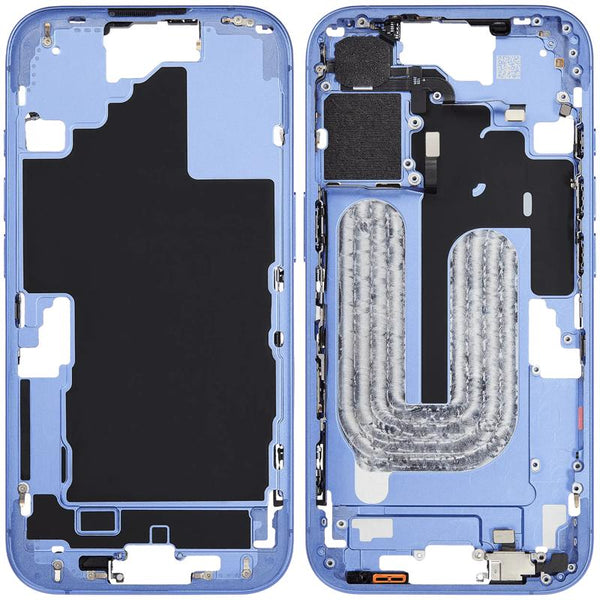 Reparación de chasis medio con botones de encendido y volumen de iPhone 16 (International Version) en Guatemala.