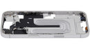 Marco medio blanco para iPhone 16 (A2xxx) con botones de volumen, repuesto Aftermarket Plus.
