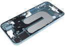 Tapa trasera teal usada para iPhone 16 Plus (A3082) con chasis, repuesto Apple.
