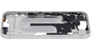 Marco medio blanco para iPhone 16 (A2xxx) con botones de volumen, repuesto Aftermarket Plus.