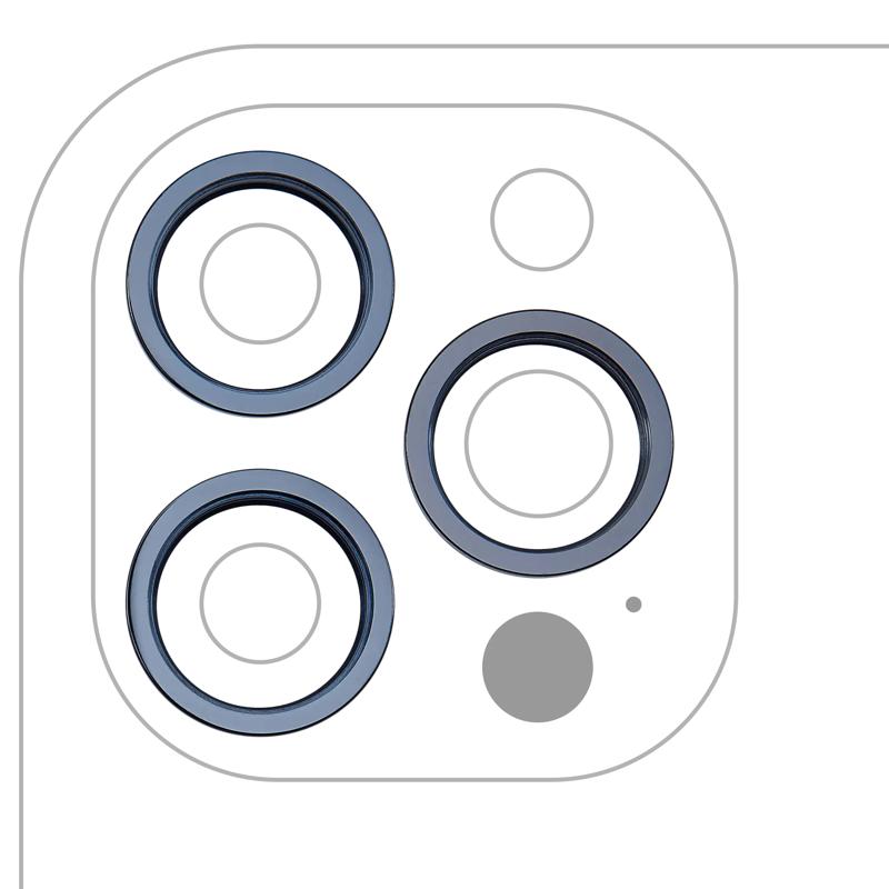 Compra al mayor este set de 3 anillos bisel para cámara trasera en Guatemala para reparaciones de iPhone 12 Pro Max en color Pacific Blue.