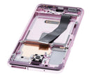 Pantalla OLED Samsung Galaxy S20 5G Cloud Pink, SM-G981V, con marco, refurbished, ideal para reparación de pantalla rota.