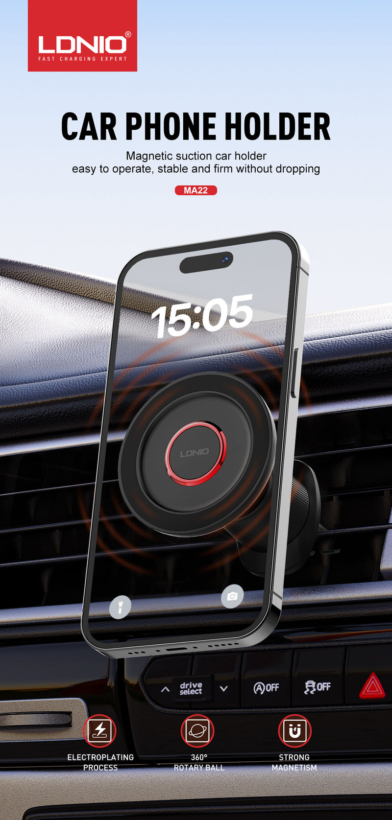 Encuentra el mejor soporte magnético inalámbrico para carro en Guatemala en SlowBack, distribuidor mayorista de la marca LDNIO.