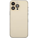 Tapa trasera dorada usada para iPhone 14 Pro Max con puerto de carga flex y pequeñas partes.
