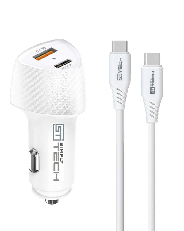 Encuentra el cargador de auto USB-A con cable USB C-C de 38W en Guatemala para tu dispositivo móvil.