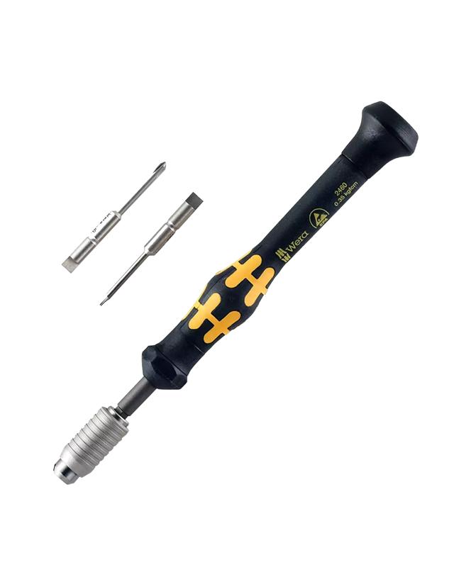 Encuentra el destornillador de torque Wera Micro ESD Kit (0.35 kgf cm) en Guatemala para tus reparaciones de componentes electrónicos con herramientas de servicio OEM.