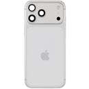 Tapa trasera plateada usada para iPhone 17 Pro Max (A3295) con puerto de carga USB-C, ideal para reparación.