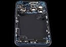 Tapa trasera Deep Blue usada para iPhone 17 Pro Max (A3295) con puerto de carga, ideal para reparación.