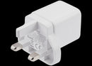 Cargador de pared rosa AmpSentrix 30W, doble puerto USB-C y USB-A, enchufe UK, para carga rápida de 220V.