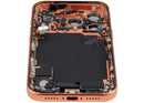 Tapa trasera Cosmic Orange usada para iPhone 17 Pro A29XX, con puerto de carga y flex de carga.