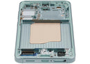 Pantalla OLED verde menta con marco para Samsung Galaxy S25 5G, repuesto premium para reparación.