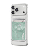 Case transparente con purpurina brillante, diseño glitter, y portatarjetas magnético incorporado para celular.