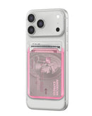 Tarjetero magnético SlowBack rosa brillante transparente, para celular. Guarda tarjetas de forma segura y accesible.