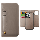 Encuentra la funda de cuero original magnética para iPhone 13 Pro en Guatemala en SlowBack, con ranura para tarjeta y en color gris.