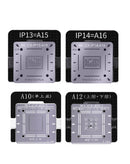 Stencil de reballing WL BGA para iPhone 6 a 15 Pro Max en Guatemala, ideal para reparaciones de IC de CPU en talleres y mayoristas de herramientas de soldadura.