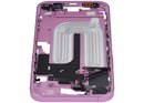 Chasis medio rosa iPhone 16 Plus (A2894, A3089) con botones de encendido y volumen para reparación.