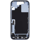 Chasis iPhone 17 Mist Blue A3280 usado, marco medio con puerto de carga y piezas pequeñas para reparación.