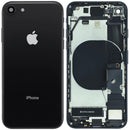 Tapa trasera negra OEM Grade C para iPhone SE 2020 (A2275, A2296) con puerto de carga preinstalado.