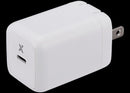 Cargador de pared USB-C 40W AmpSentrix blanco, enchufe US, carga rápida para iPhone y Samsung.