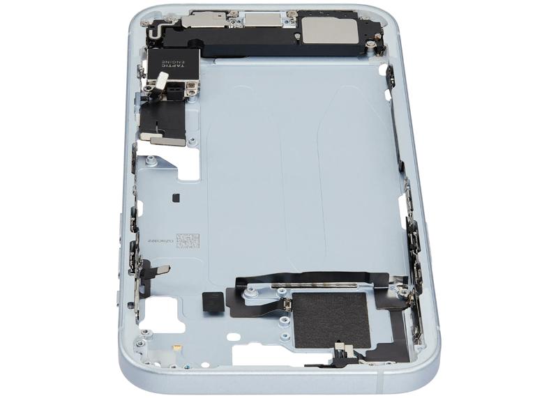 Encuentra carcasa de marco medio con puerto de carga flex y piezas pequeñas para iPhone 15 Plus en Guatemala.