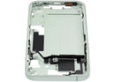 Chasis medio verde usado de iPhone 15 A2846 con pequeñas partes internas para reparación.