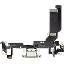 Puerto de carga USB-C con cable flex blanco para reparación de iPhone 16e/17e, repuesto Aftermarket Plus.