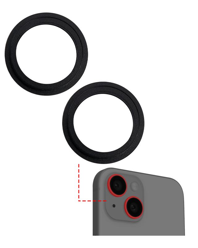 Anillo embellecedor para camara trasera iPhone 15 / 15 Plus (Negro) (Set de 2 piezas)