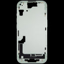 Chasis medio verde usado de iPhone 15 A2846 con pequeñas partes internas para reparación.