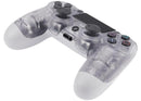 Mando DoubleShock 4 alámbrico blanco cristalino para PlayStation 4, con cable USB y diseño ergonómico.