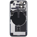 Reparación de tapa trasera con placa de acero, carga inalámbrica y flex de linterna para iPhone 14 en Guatemala.