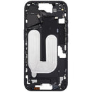 Mid-frame housing negro para iPhone 16 A3081 con botones de encendido y volumen, repuesto Aftermarket Plus.