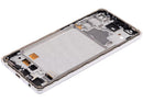 Pantalla Hard OLED blanca con marco para Samsung Galaxy A72 (A725), repuesto de alta calidad para reparación.
