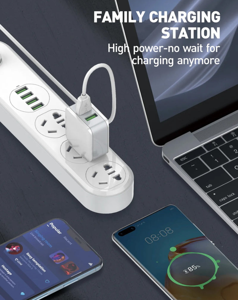 Compra el cargador de pared dual USB-A LDNIO A2201 de 17W en Guatemala, ideal para cargar dos dispositivos al mismo tiempo.