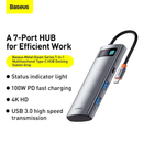 Compra el Hub USB-C BASEUS Joystar 7in1 en Guatemala, el accesorio perfecto para aumentar la conectividad de tu dispositivo con puertos HDMI 4K@60Hz y carga de 100w.
