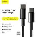 Cable de carga rápido BASEUS USB C-C Tungsten Gold en Guatemala, ideal para reparaciones en talleres y venta al por mayor.