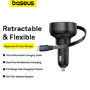 Encuentra el cargador de auto BASEUS Enjoyment Pro con cable USB-C integrado de 60w en Guatemala.