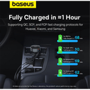 Encuentra el cargador de auto BASEUS Enjoyment Pro con cable USB-C integrado de 60w en Guatemala.