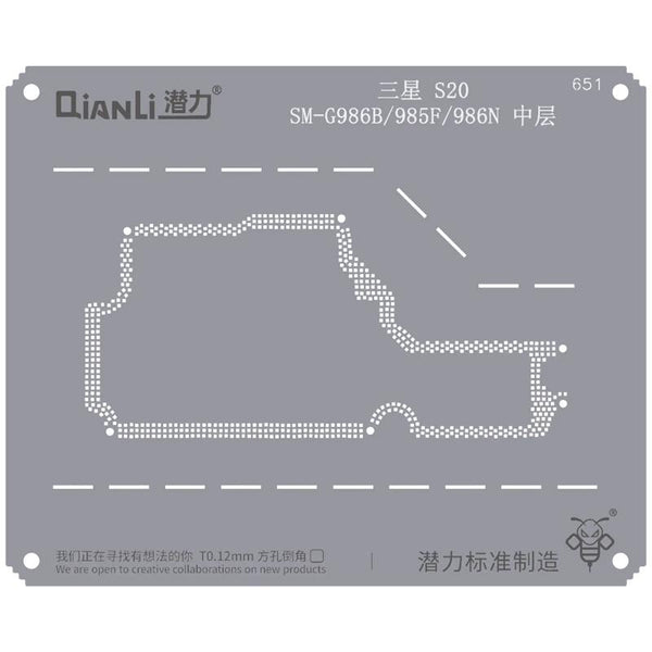 Stencil Bumblebee (QS651) para reparaciones de Samsung S20 en Guatemala.