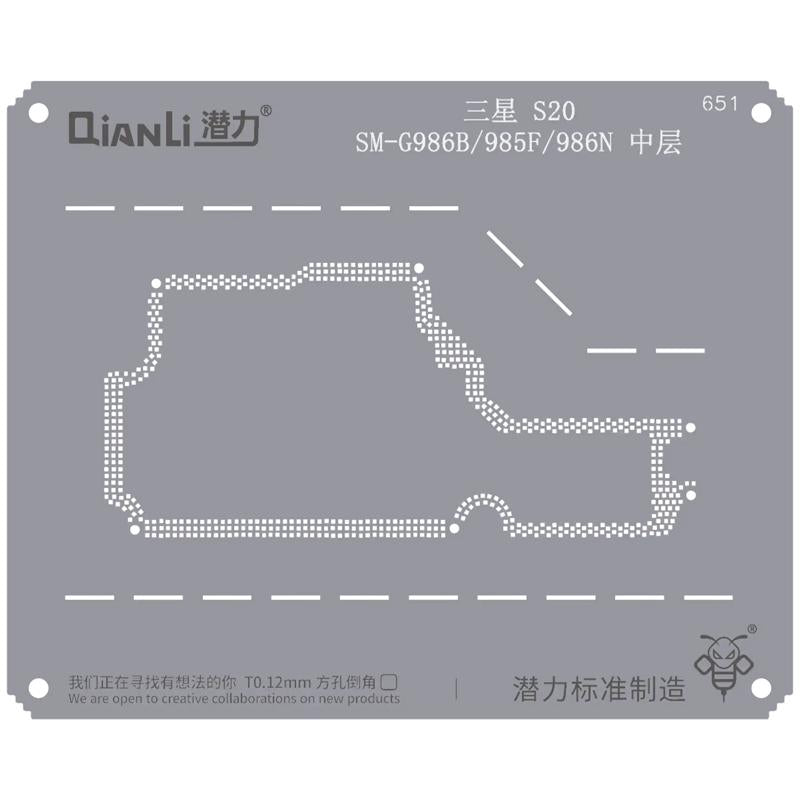 Stencil Bumblebee (QS651) para reparaciones de Samsung S20 en Guatemala.