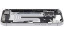 Mid-frame housing iPhone 17 (A3258, A3520) USADO OEM Grade C blanco, incluye puerto de carga y piezas pequeñas para reparación.