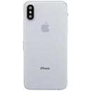 Tapa trasera plateada usada para iPhone XS (A1920, A2097) con puerto de carga y componentes preinstalados.