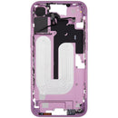 Chasis medio rosa iPhone 16 Plus (A2894, A3089) con botones de encendido y volumen para reparación.