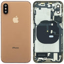 Tapa trasera dorada OEM Grade B para iPhone XS (A1920, A2097) con puerto de carga preinstalado.