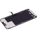 Pantalla OLED de reemplazo para iPhone 13 Pro Max (A2484) con marco negro, lista para reparación.