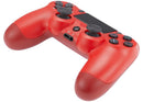 Mando con cable DoubleShock 4 rojo para PlayStation 4, diseño ergonómico y botones negros.