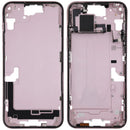 Chasis medio gris plateado de iPhone 15 Plus A2847 con pequeñas piezas internas.
